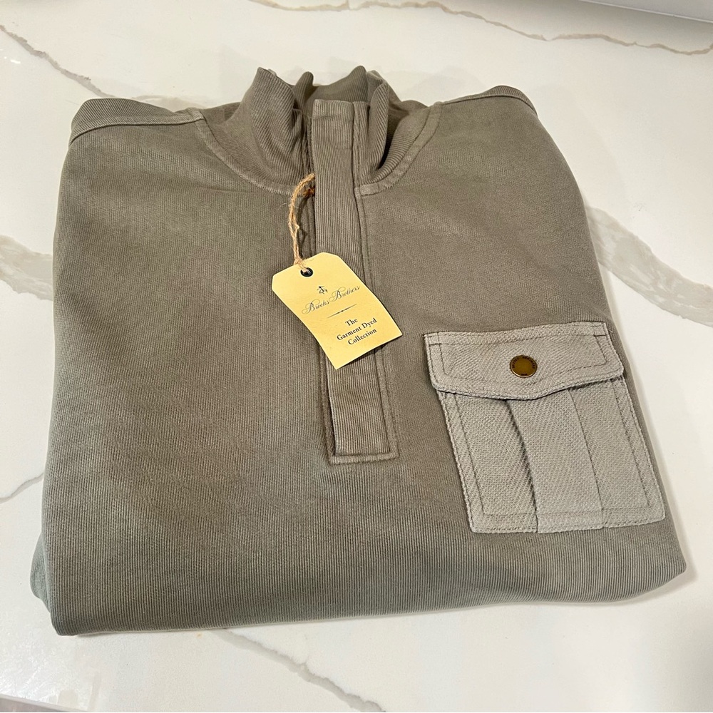 Brooks Brothers men's garment‎ dyed terry mockneck long sleeve medium olive